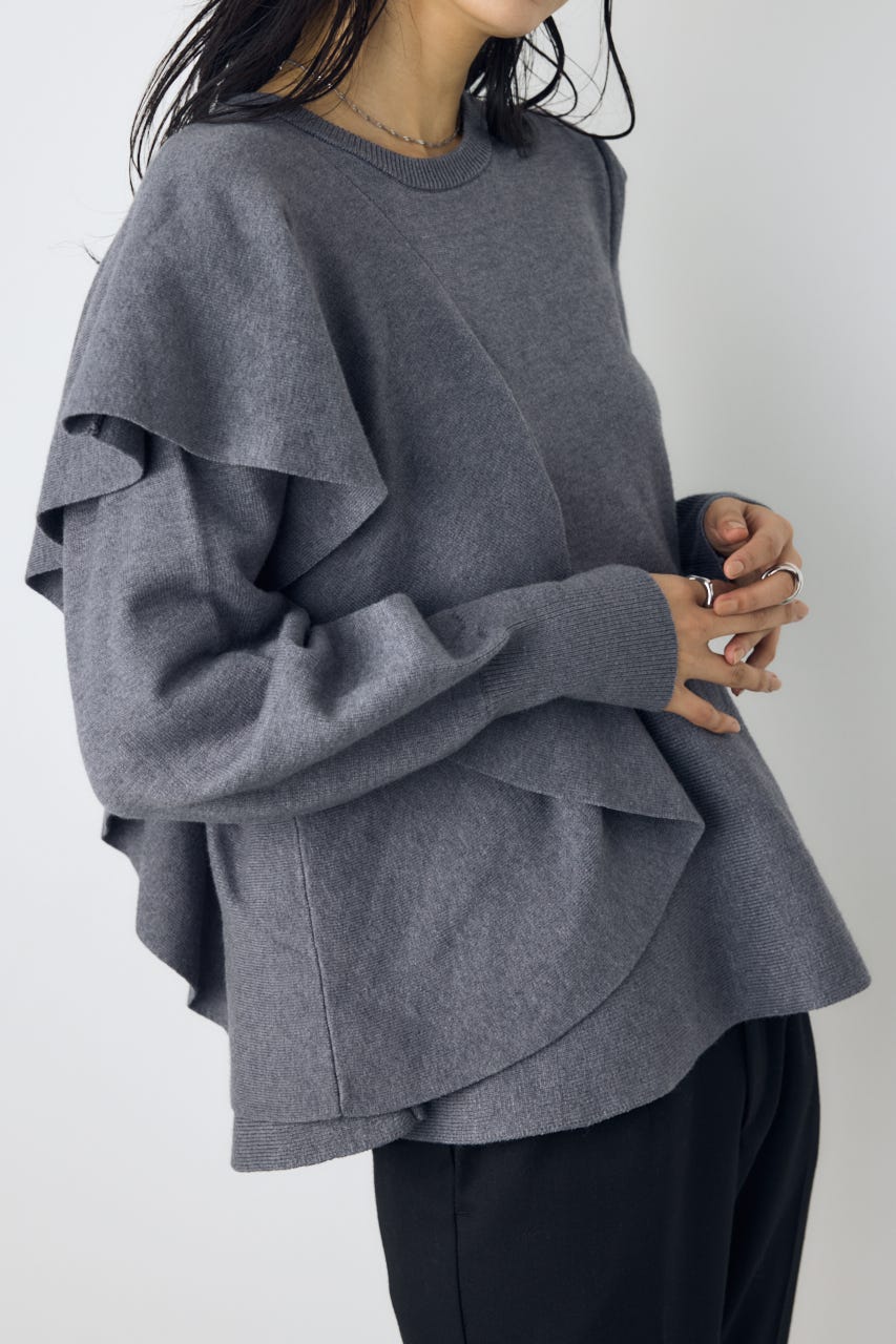 サイドラッフルペプラムニットトップス T.GRY FREE