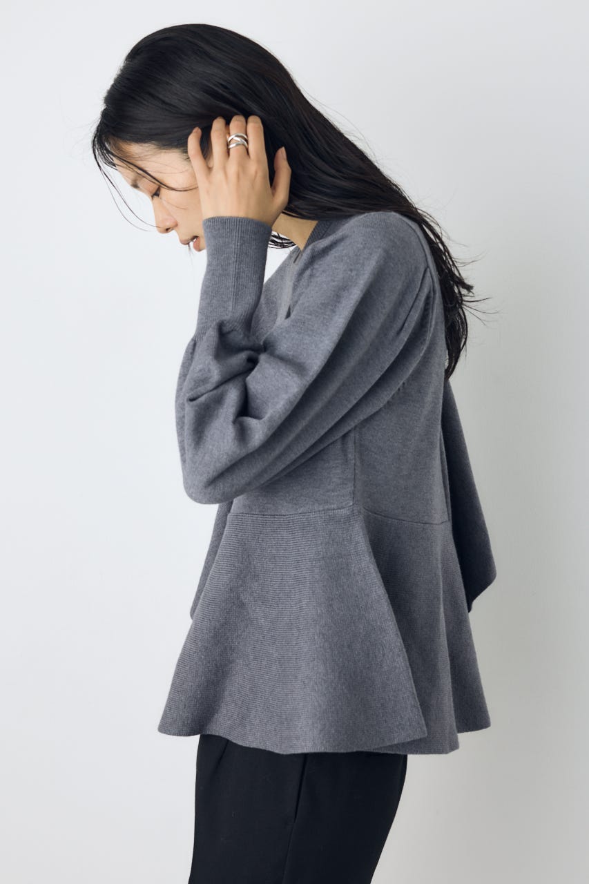 サイドラッフルペプラムニットトップス T.GRY FREE