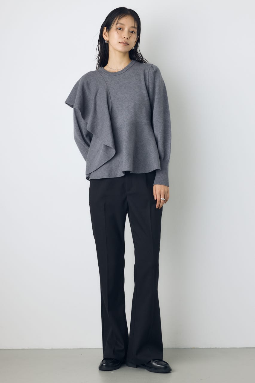サイドラッフルペプラムニットトップス T.GRY FREE