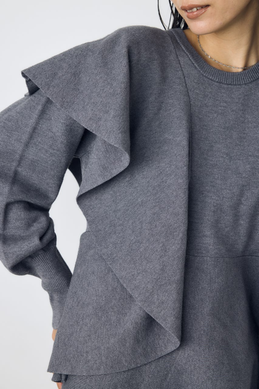 サイドラッフルペプラムニットトップス T.GRY FREE