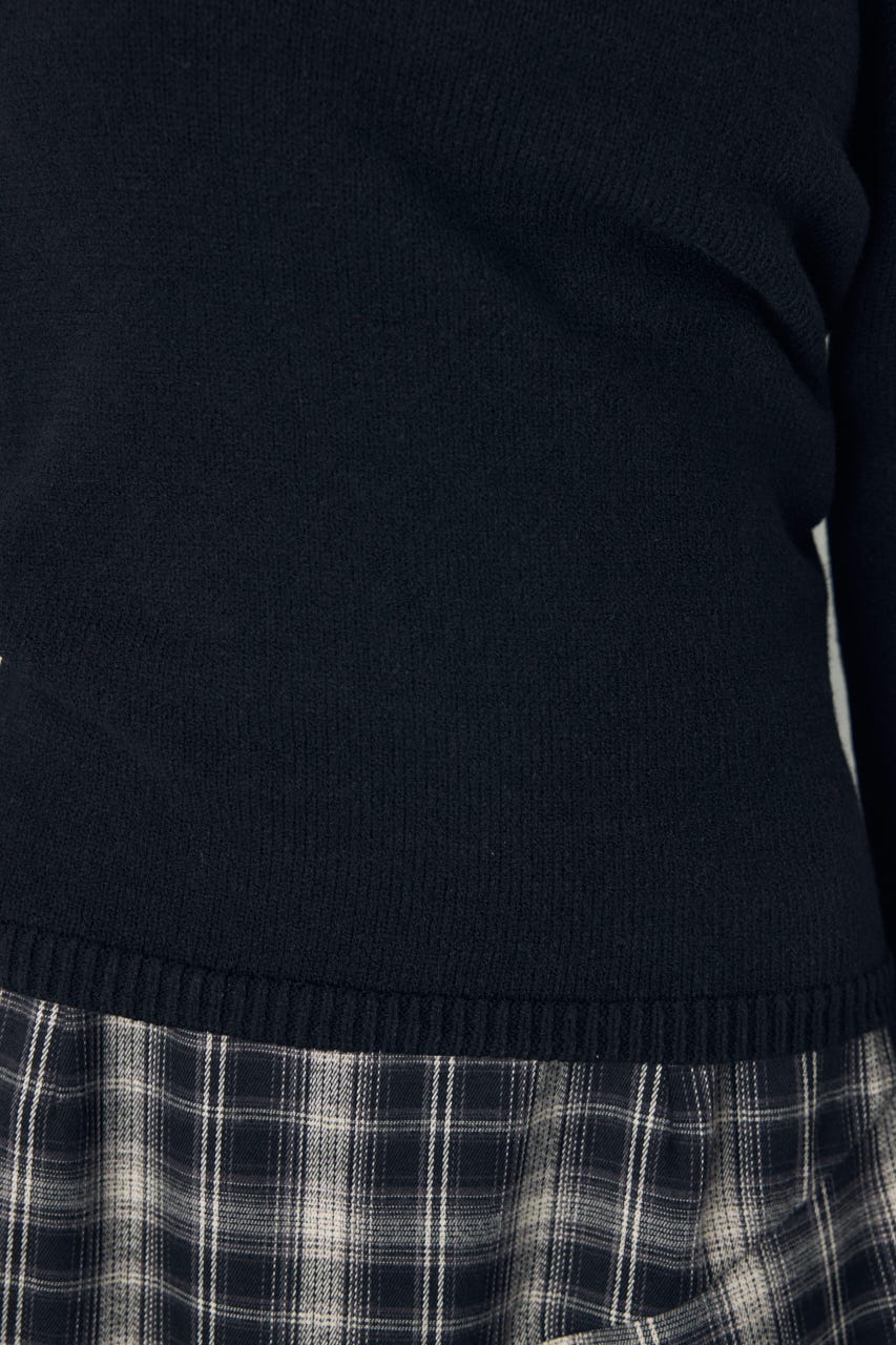 アシンメトリーネックニットトップス BLK S