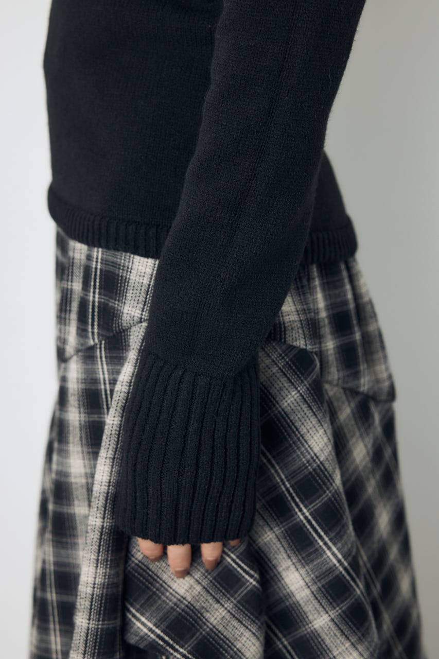 アシンメトリーネックニットトップス BLK S