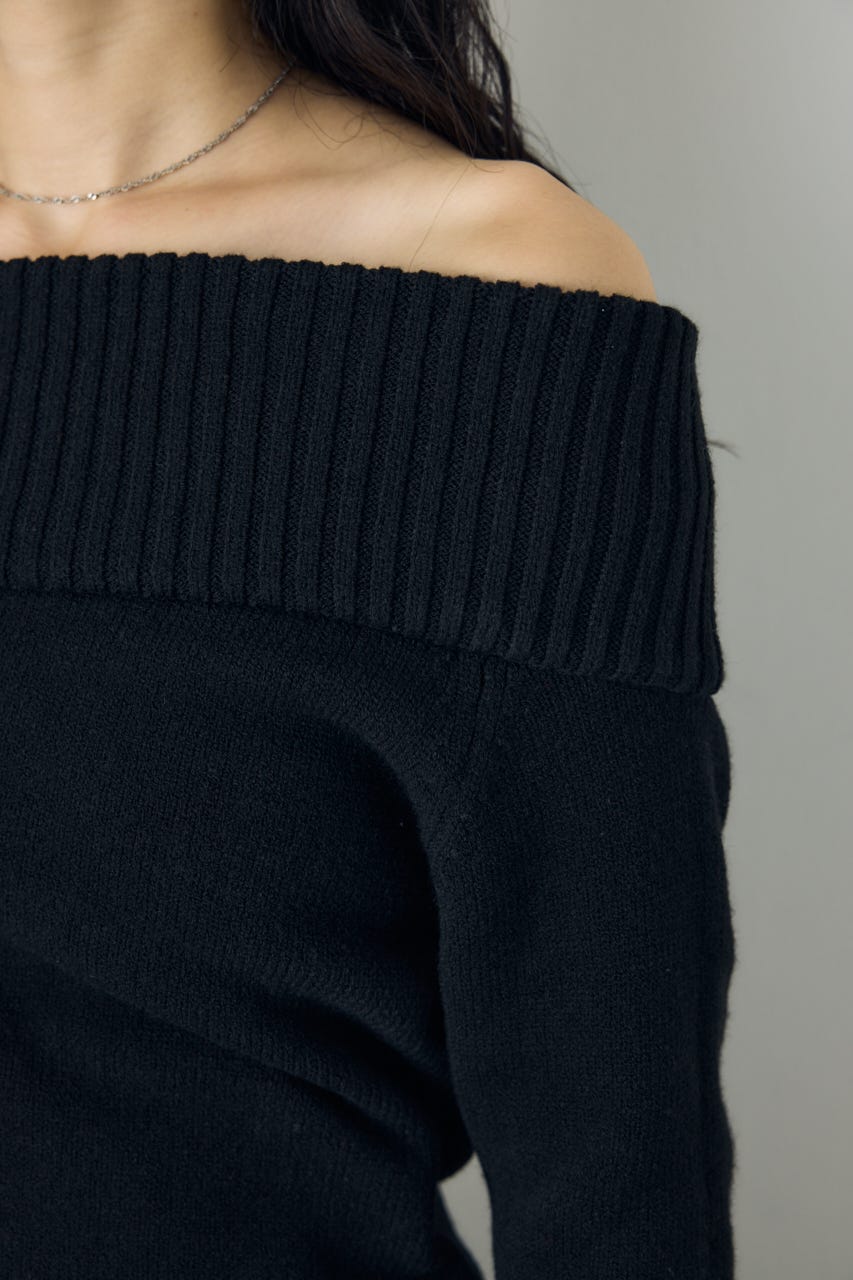 アシンメトリーネックニットトップス BLK S
