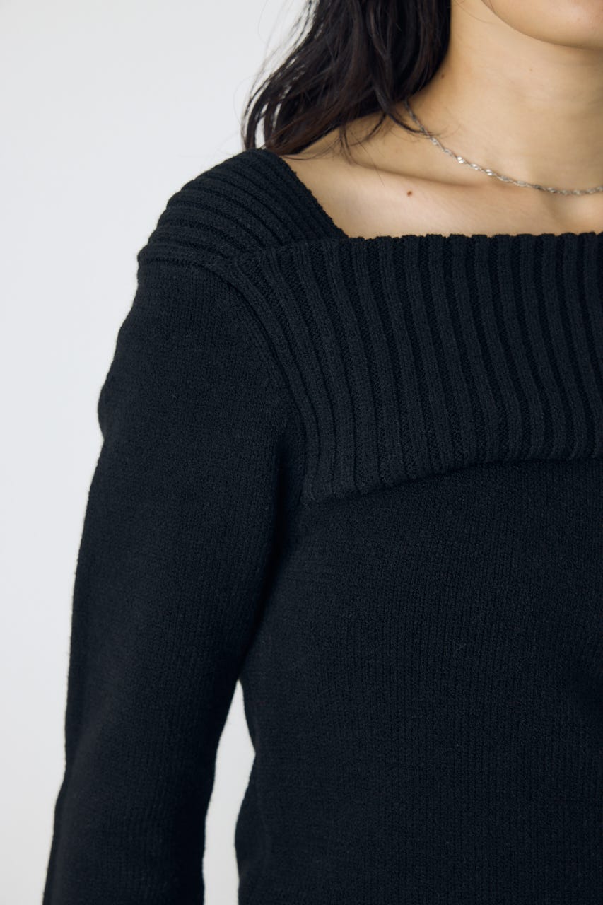 アシンメトリーネックニットトップス BLK S