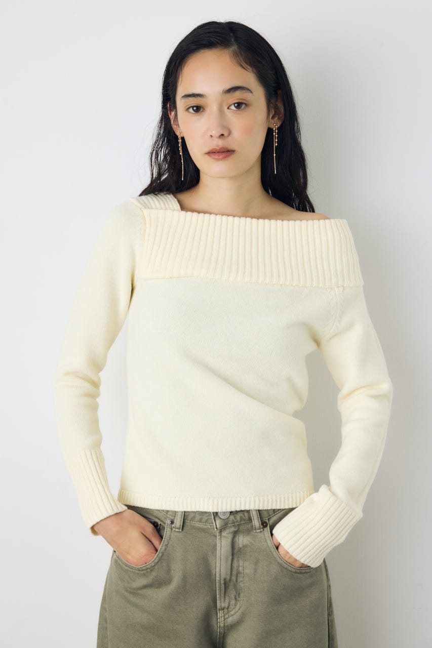 アシンメトリーネックニットトップス IVOY S