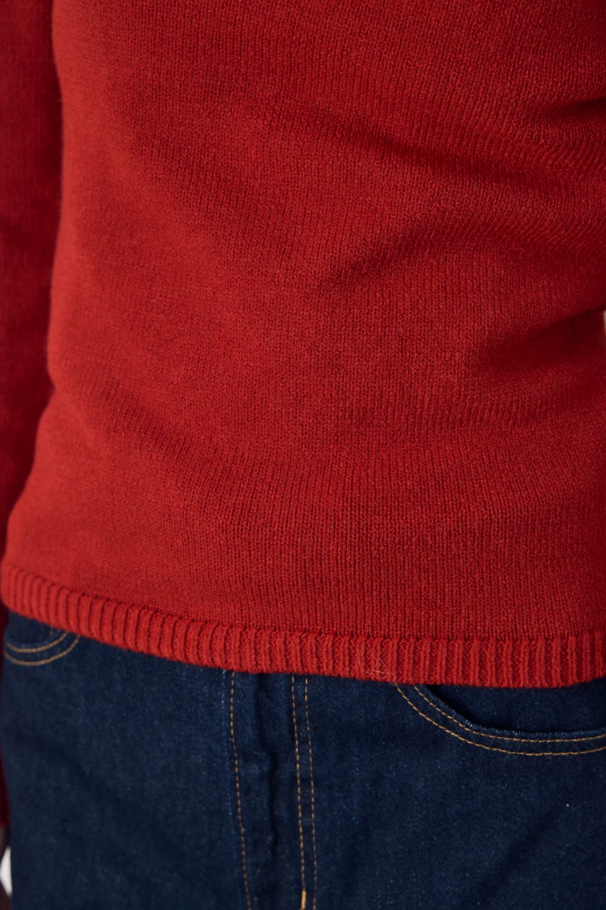アシンメトリーネックニットトップス RED S