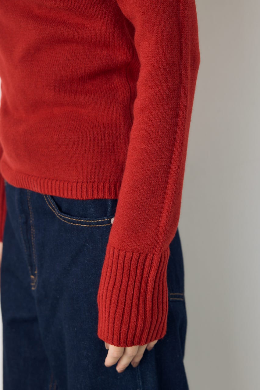 アシンメトリーネックニットトップス RED S