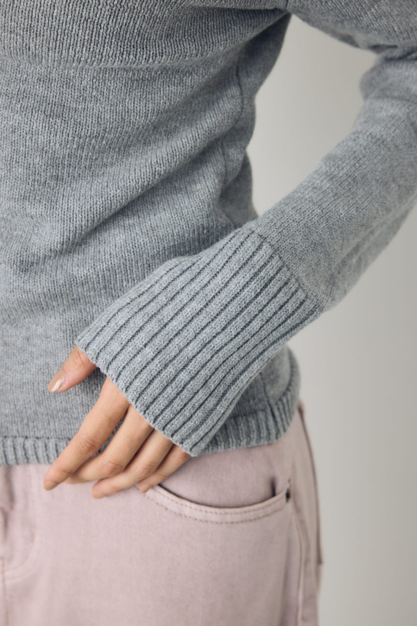 アシンメトリーネックニットトップス T.GRY S