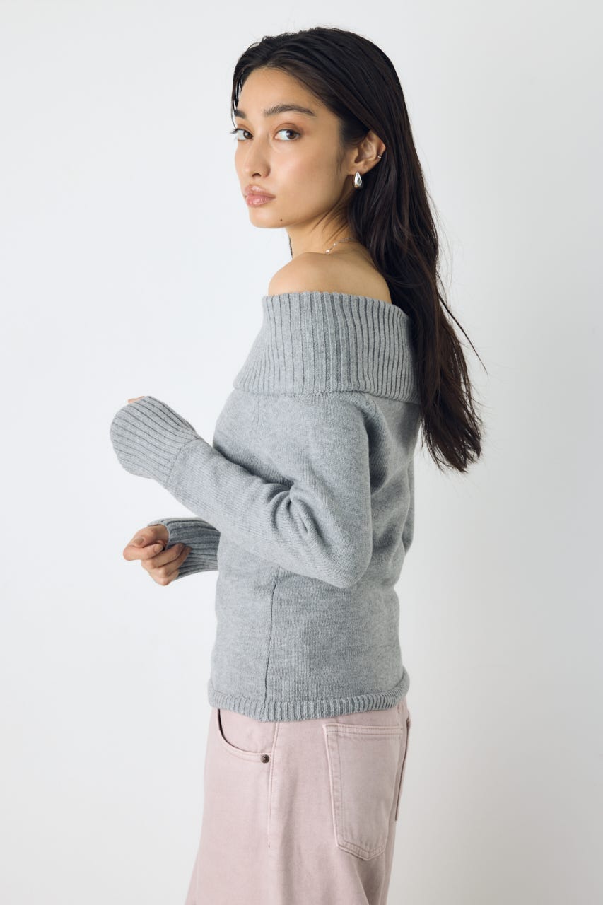 アシンメトリーネックニットトップス T.GRY S