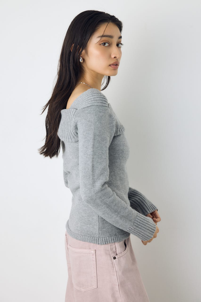 アシンメトリーネックニットトップス T.GRY S