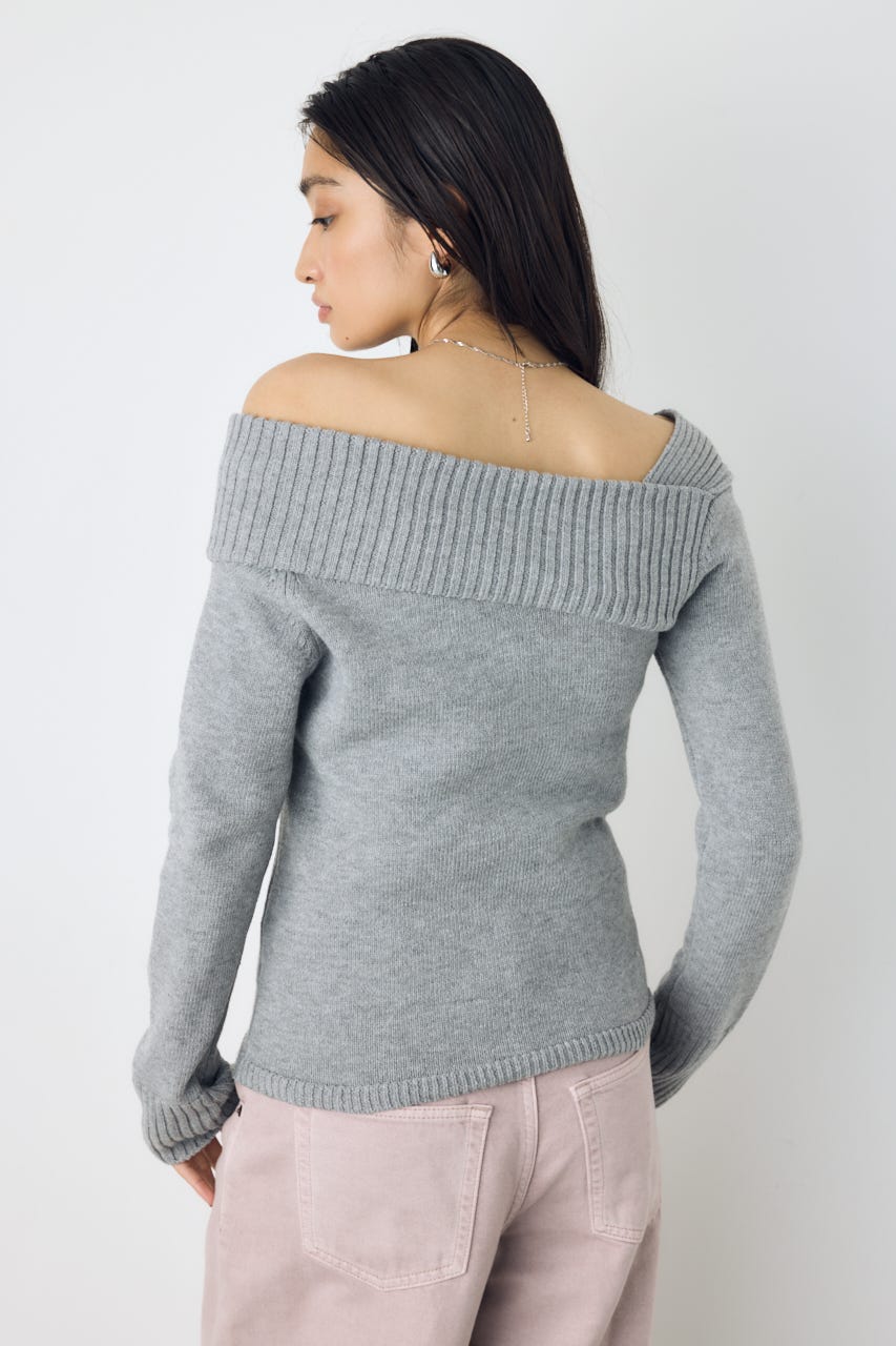 アシンメトリーネックニットトップス T.GRY S
