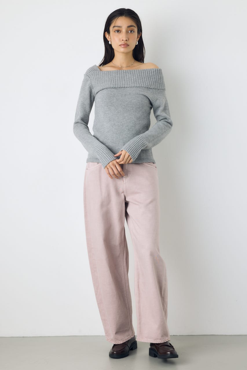 アシンメトリーネックニットトップス T.GRY S