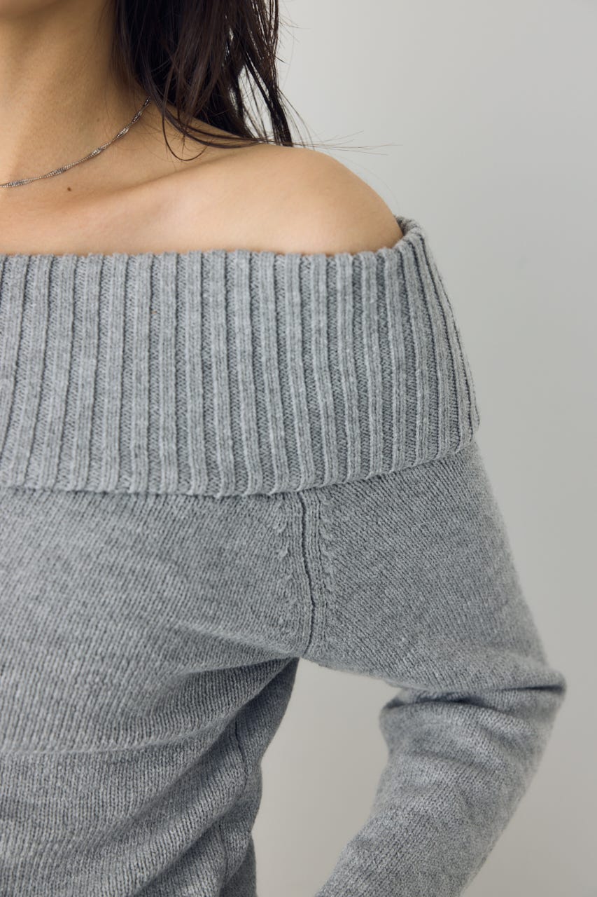 アシンメトリーネックニットトップス T.GRY S