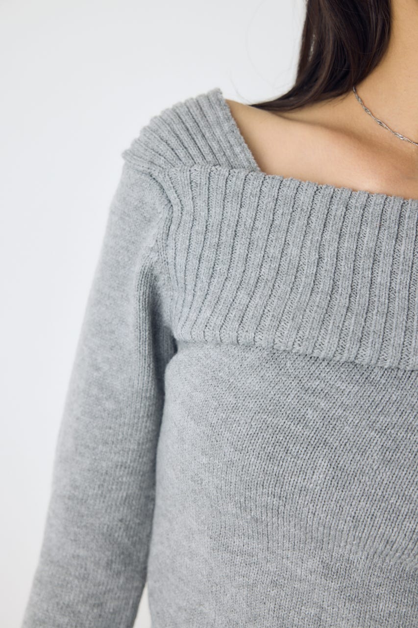 アシンメトリーネックニットトップス T.GRY S