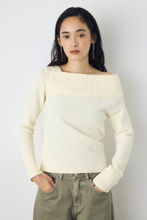 アシンメトリーネックニットトップス