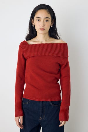 アシンメトリーネックニットトップス