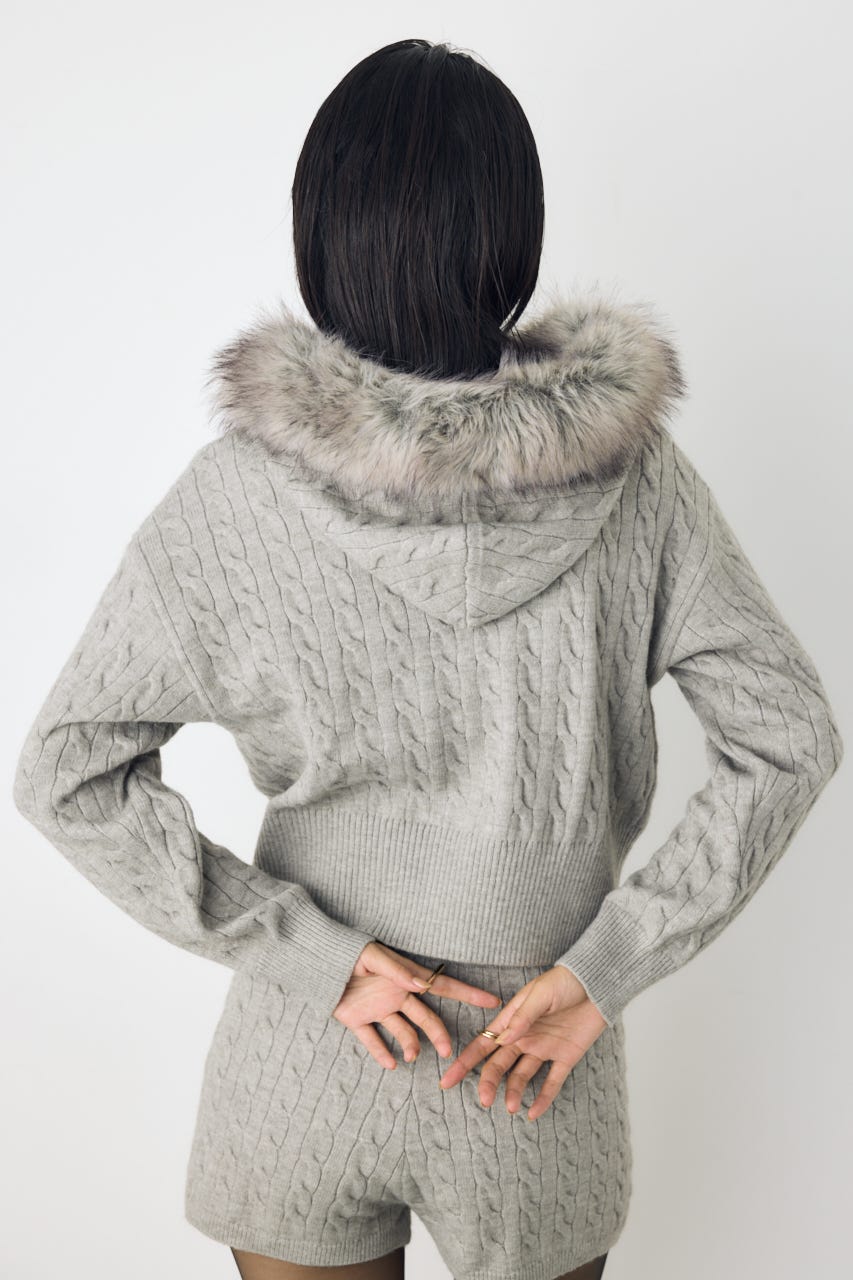 【セットアップ対応】ファーフードニットパーカー T.GRY FREE