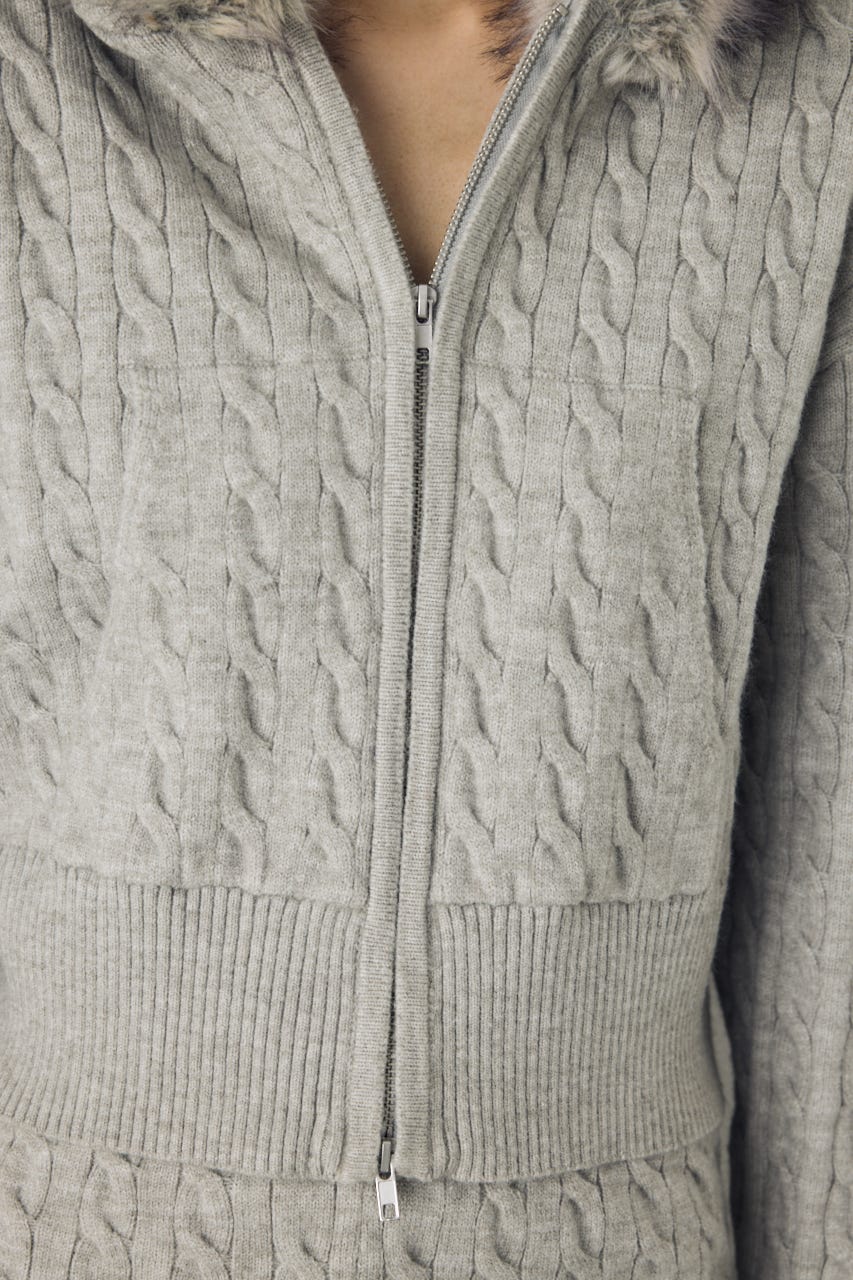 【セットアップ対応】ファーフードニットパーカー T.GRY FREE