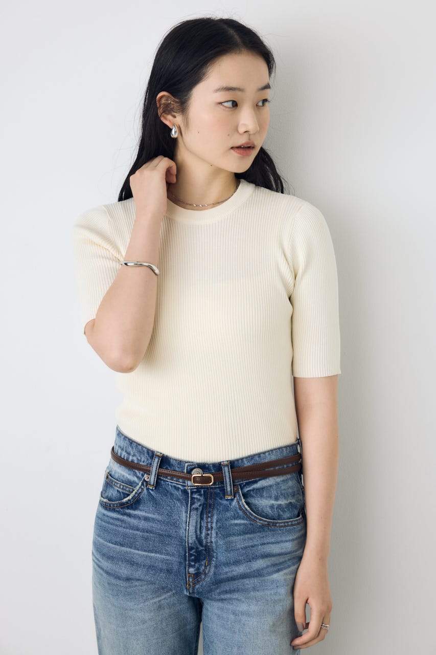 AZUL BY MOUSSY | ハーフスリーブクルーネックニットトップス (Tシャツ