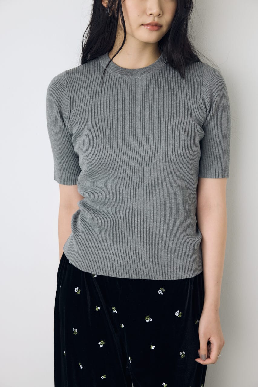 AZUL BY MOUSSY | ハーフスリーブクルーネックニットトップス (Tシャツ