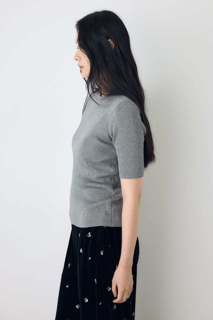ハーフスリーブクルーネックニットトップス T.GRY FREE