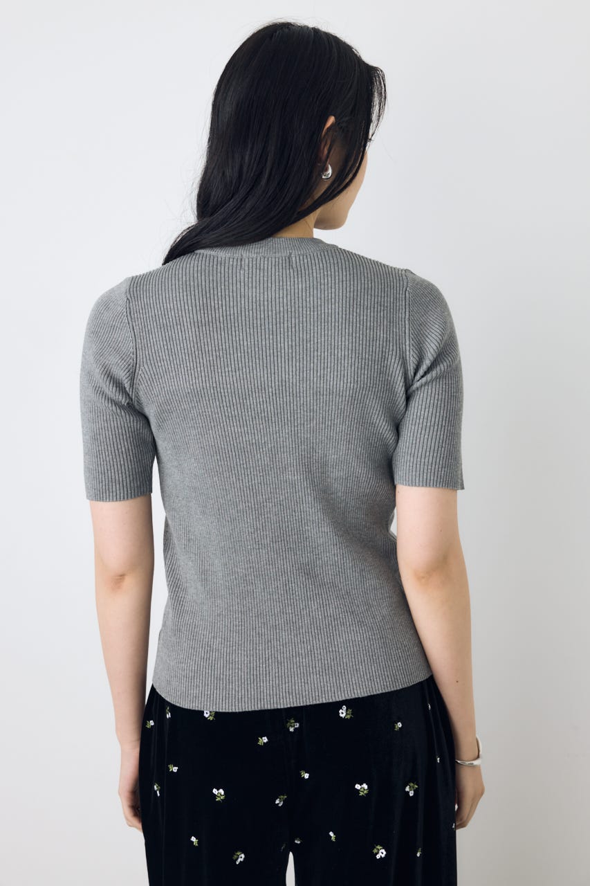 ハーフスリーブクルーネックニットトップス T.GRY FREE