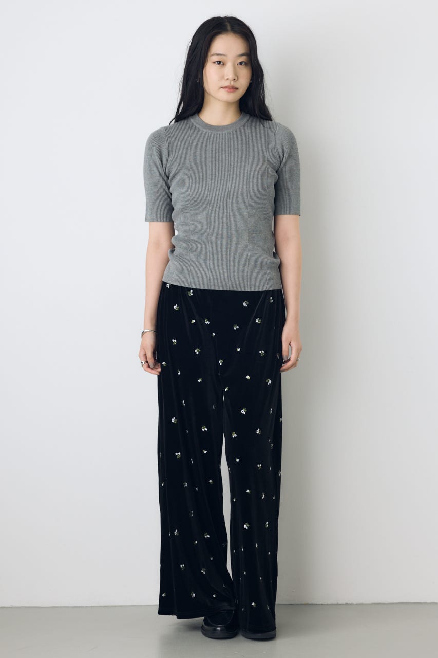 ハーフスリーブクルーネックニットトップス T.GRY FREE