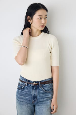 AZUL BY MOUSSY | ハーフスリーブクルーネックニットトップス (Tシャツ