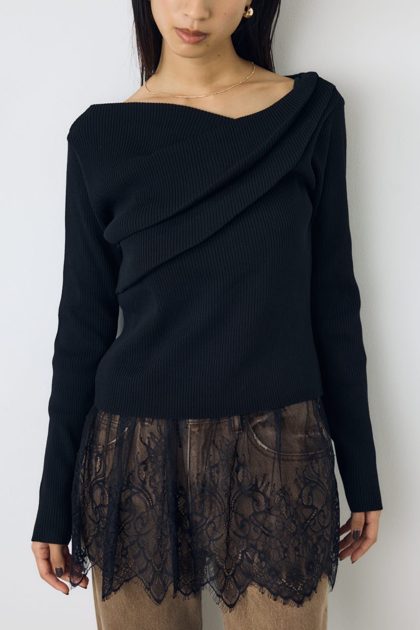 ドレープ長袖ニットトップス BLK FREE