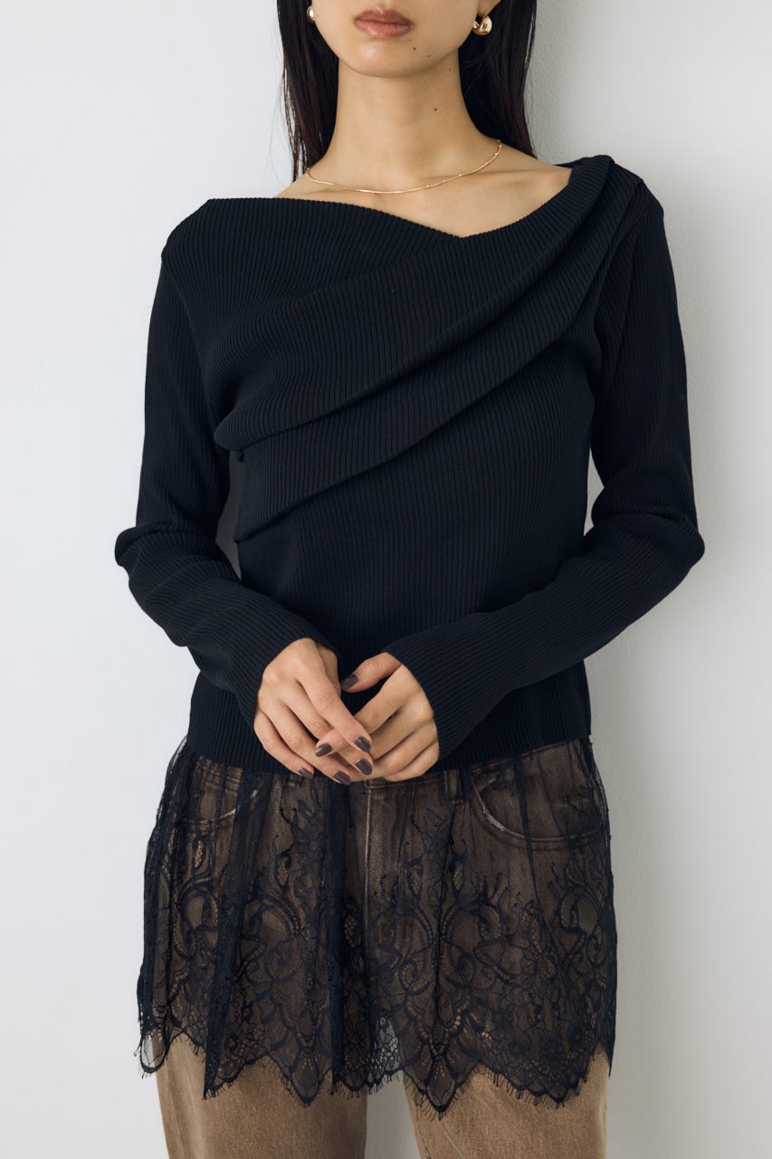 ドレープ長袖ニットトップス BLK FREE