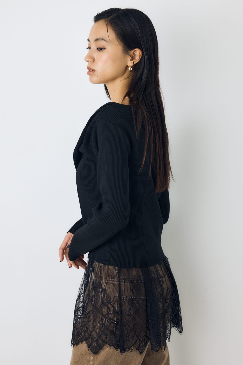 ドレープ長袖ニットトップス BLK FREE