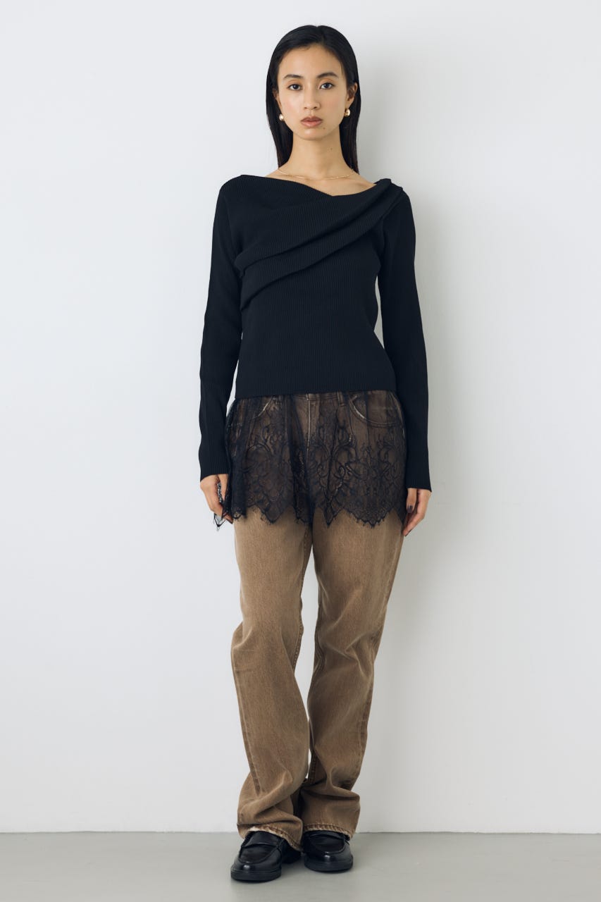 ドレープ長袖ニットトップス BLK FREE