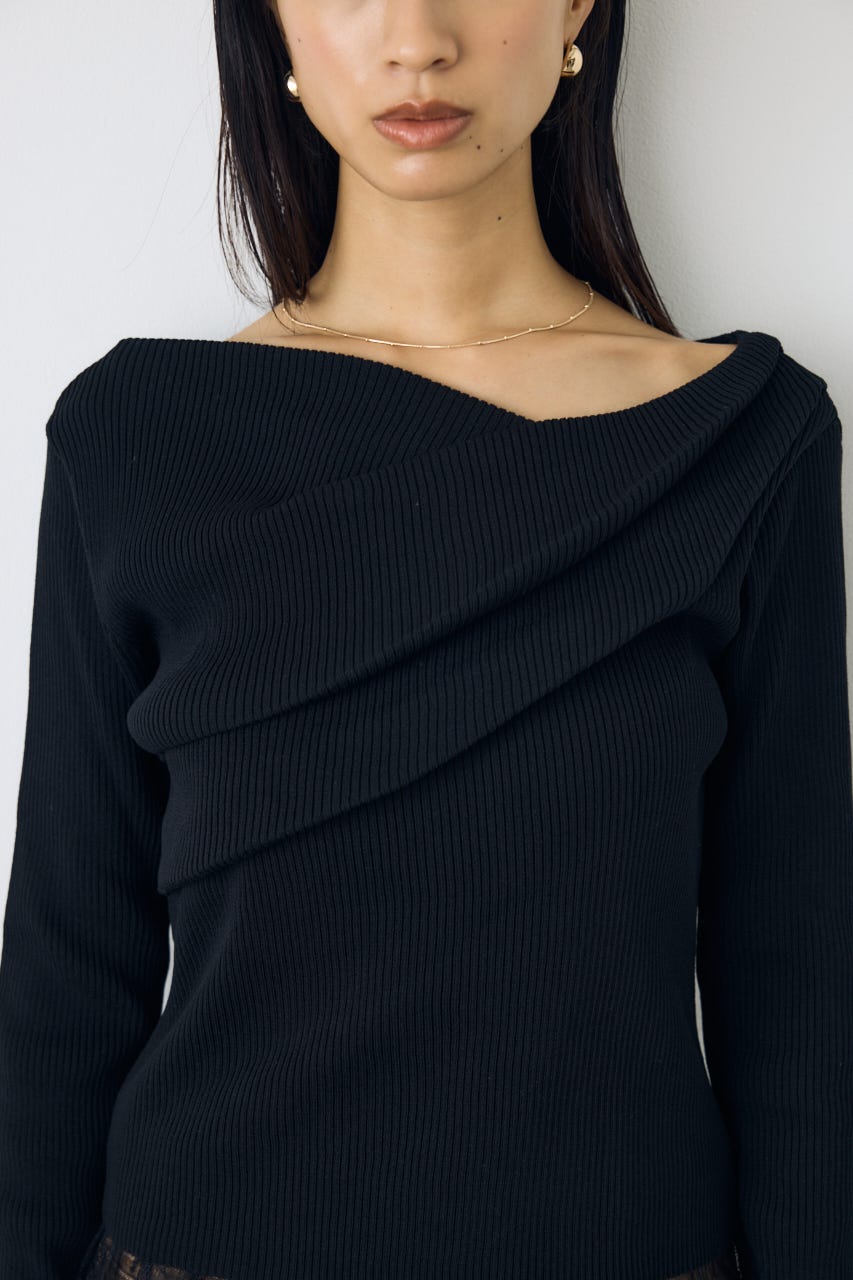 ドレープ長袖ニットトップス BLK FREE