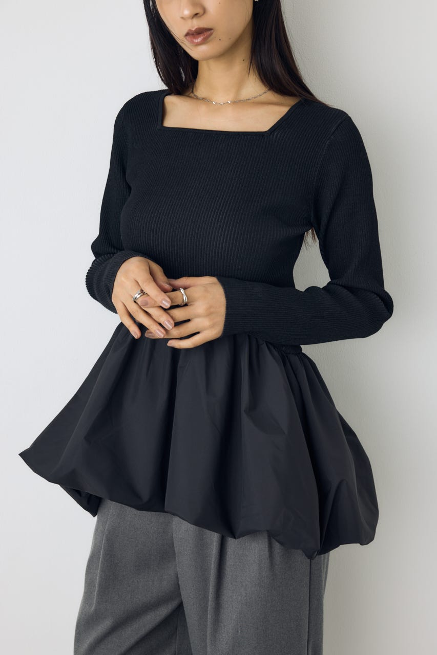 バルーンドッキングニットトップス BLK FREE
