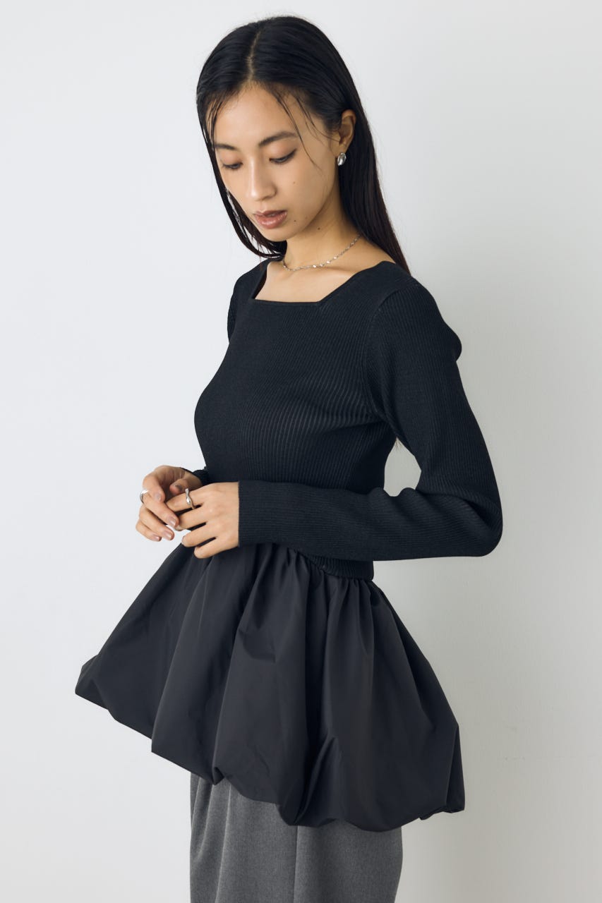 バルーンドッキングニットトップス BLK FREE