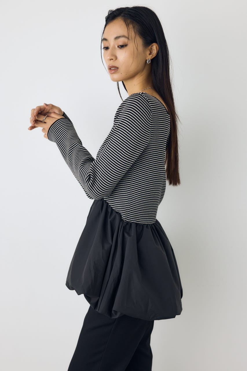 バルーンドッキングニットトップス 柄BLK FREE