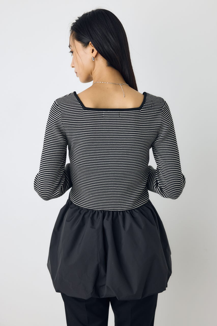 バルーンドッキングニットトップス 柄BLK FREE