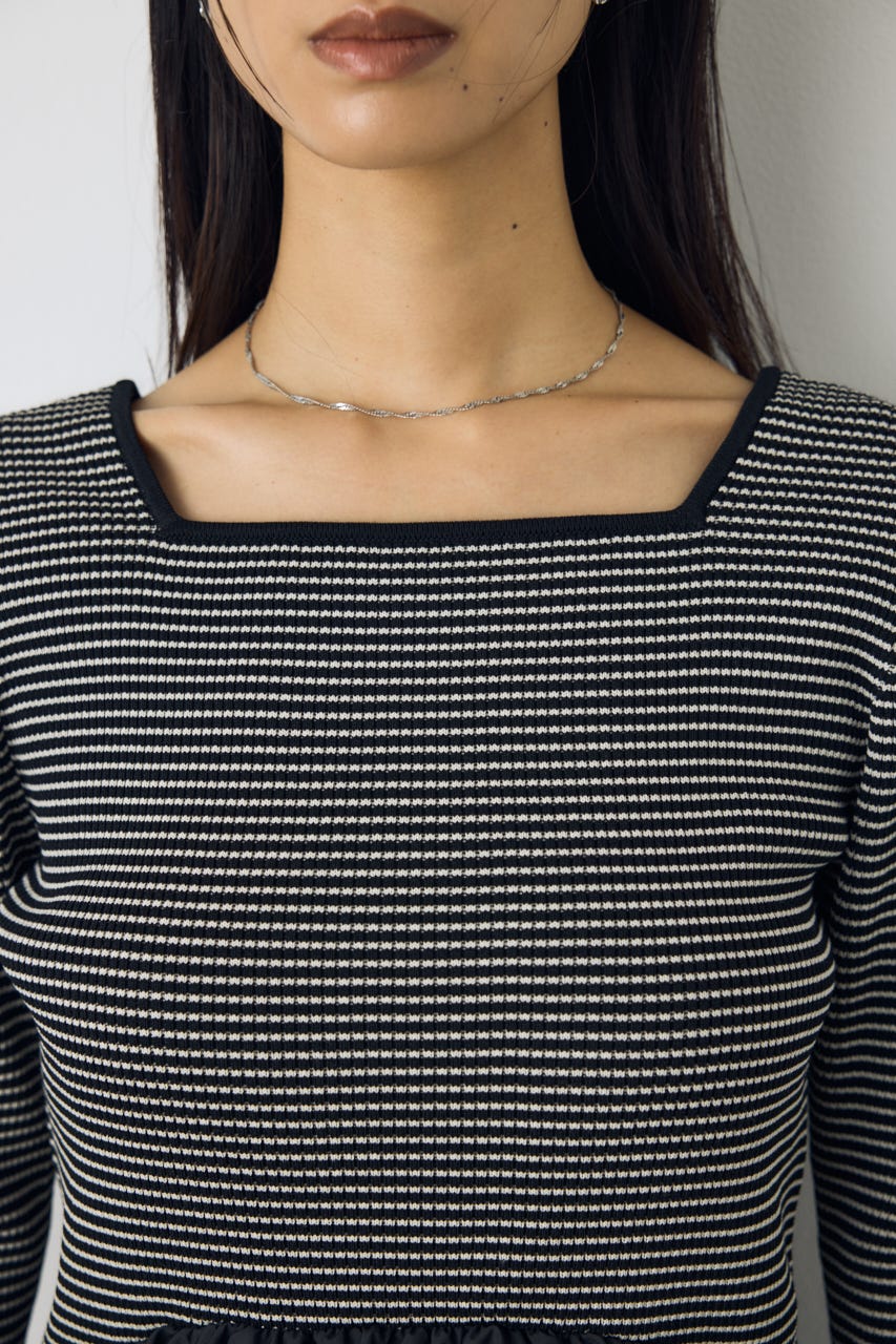 バルーンドッキングニットトップス 柄BLK FREE