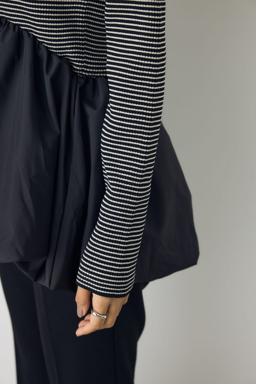 バルーンドッキングニットトップス 柄BLK FREE