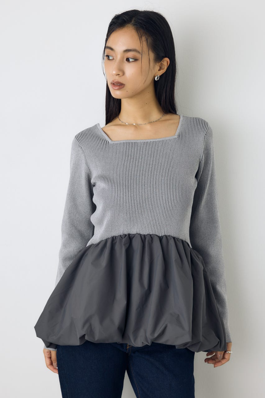 バルーンドッキングニットトップス T.GRY FREE