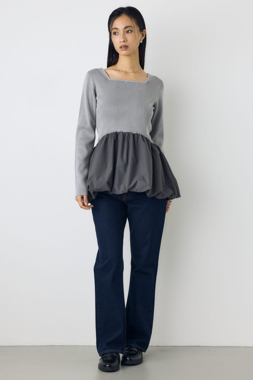 バルーンドッキングニットトップス T.GRY FREE