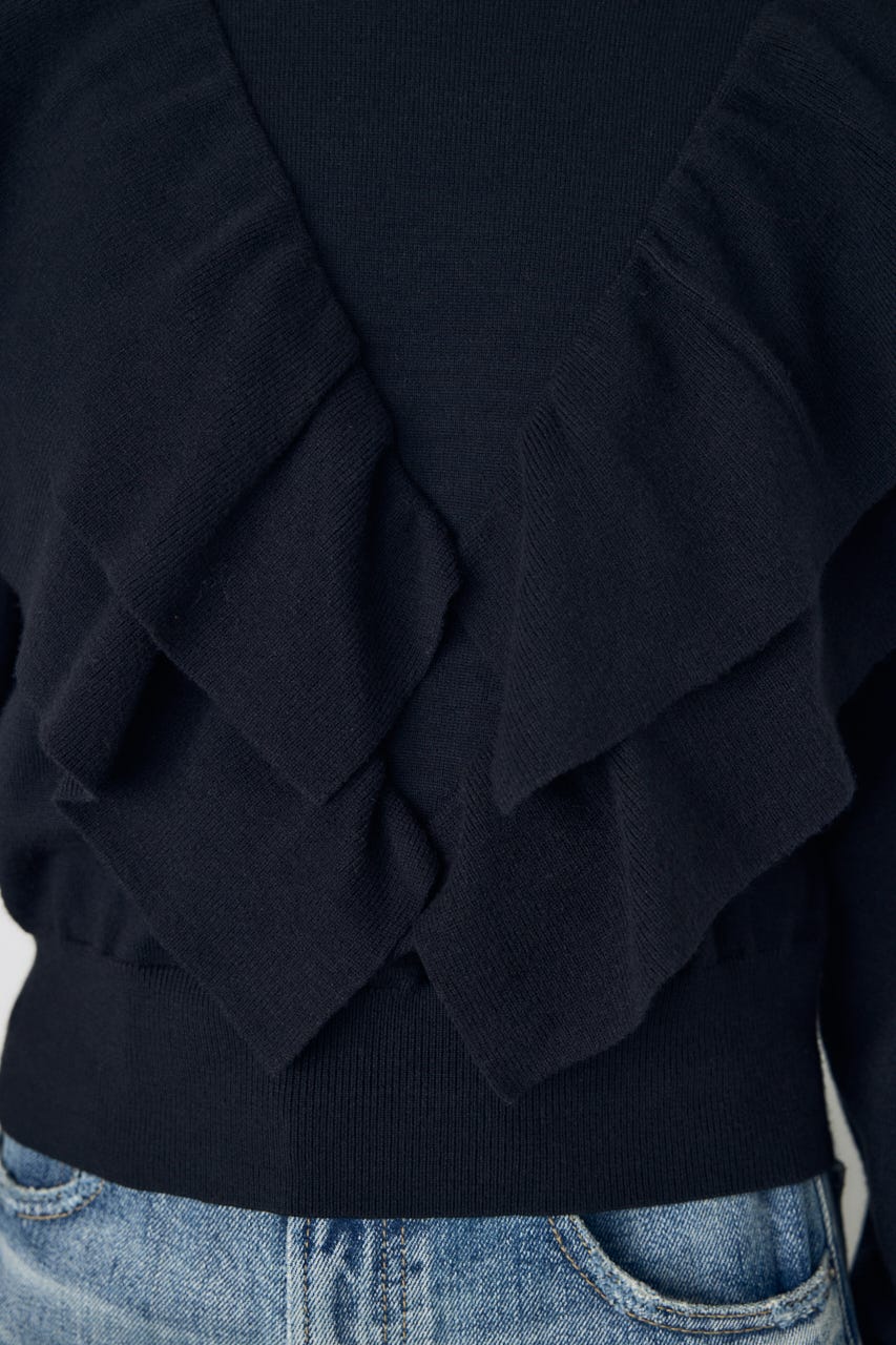 ラッフルショルダーニットトップス BLK FREE