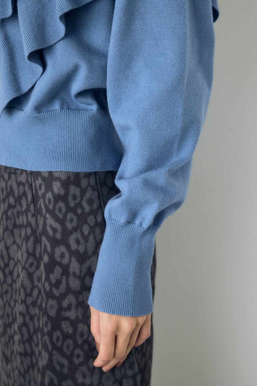 ラッフルショルダーニットトップス L/BLU FREE