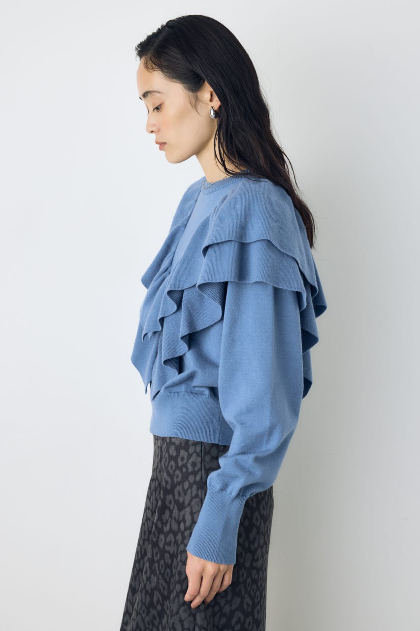 ラッフルショルダーニットトップス L/BLU FREE