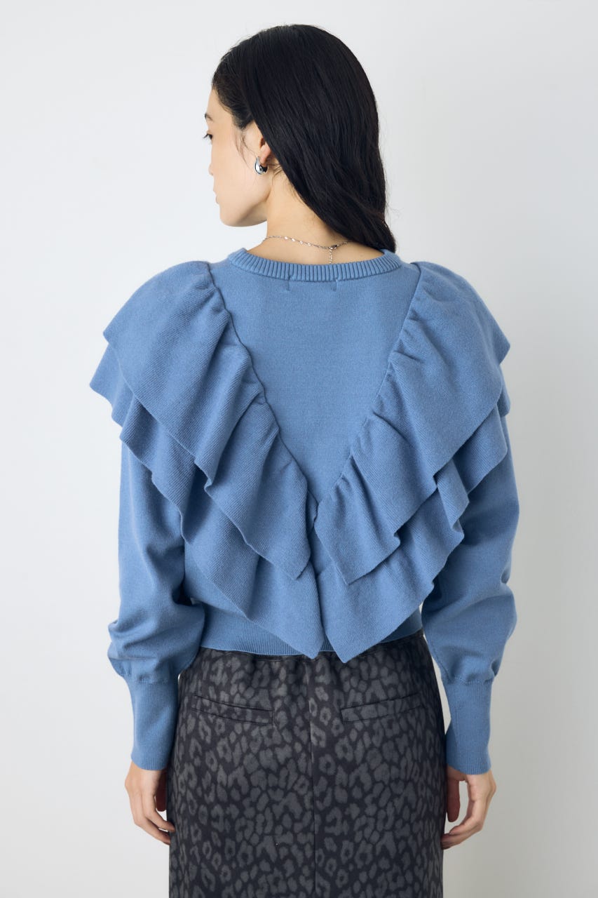 ラッフルショルダーニットトップス L/BLU FREE