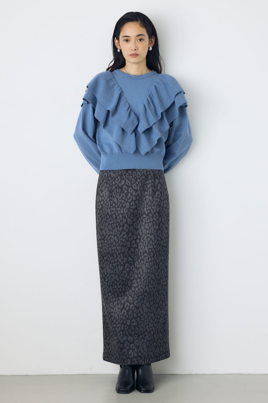 ラッフルショルダーニットトップス L/BLU FREE