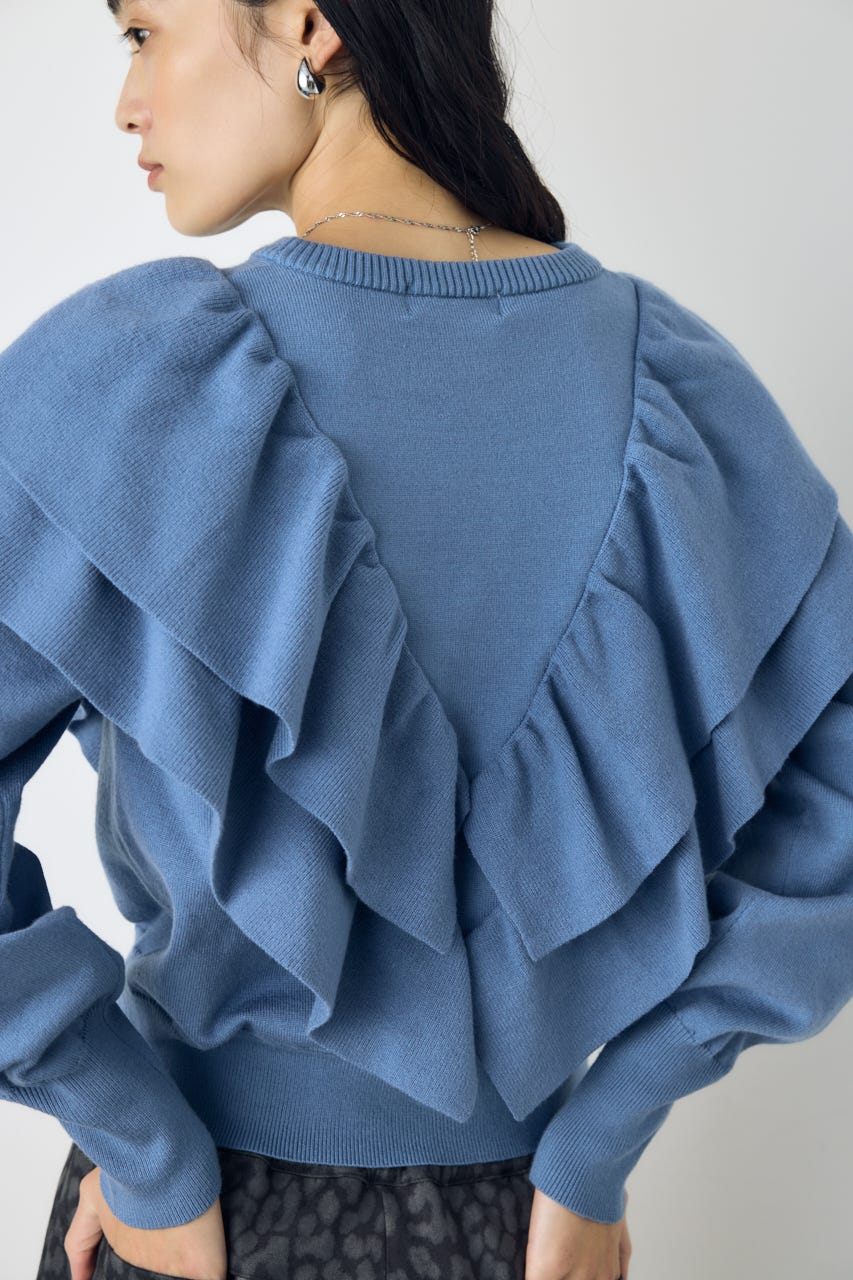 ラッフルショルダーニットトップス L/BLU FREE
