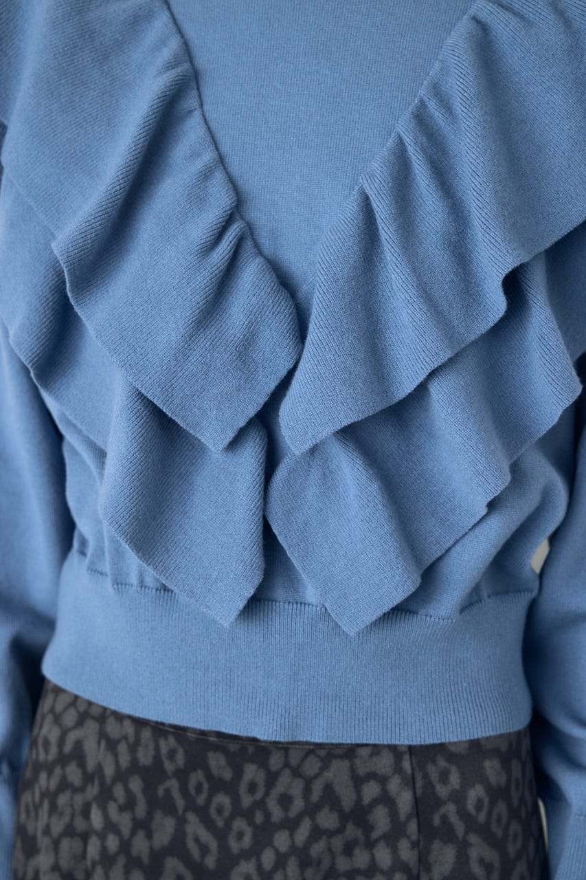 ラッフルショルダーニットトップス L/BLU FREE