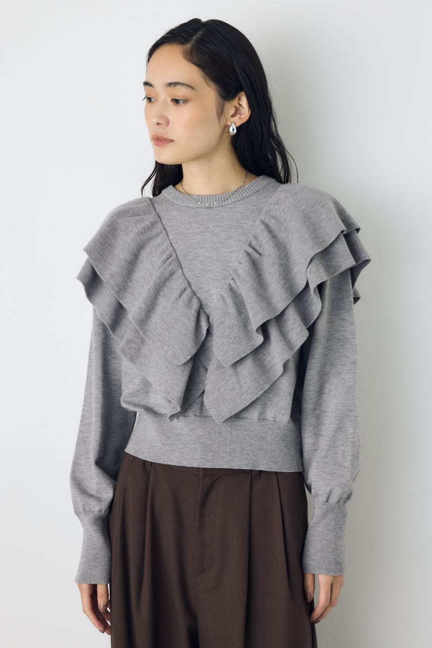 ラッフルショルダーニットトップス T.GRY FREE