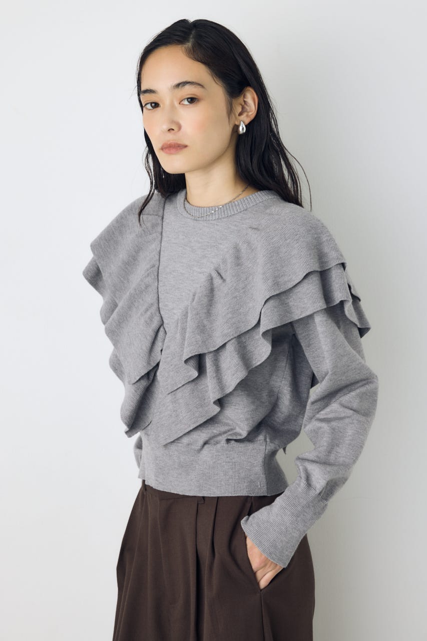 ラッフルショルダーニットトップス T.GRY FREE